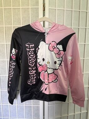 Hello Kitty Pink and Black Zip-Up Hoodie for Kids Girls Size L/XL